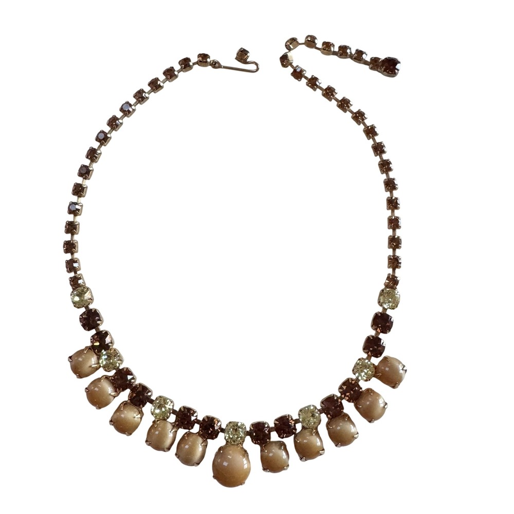 Vintage Rhinestone Statement Necklace‎ Butterscotch Smokey Topaz Amber Tone Glam - Picture 6 of 10
